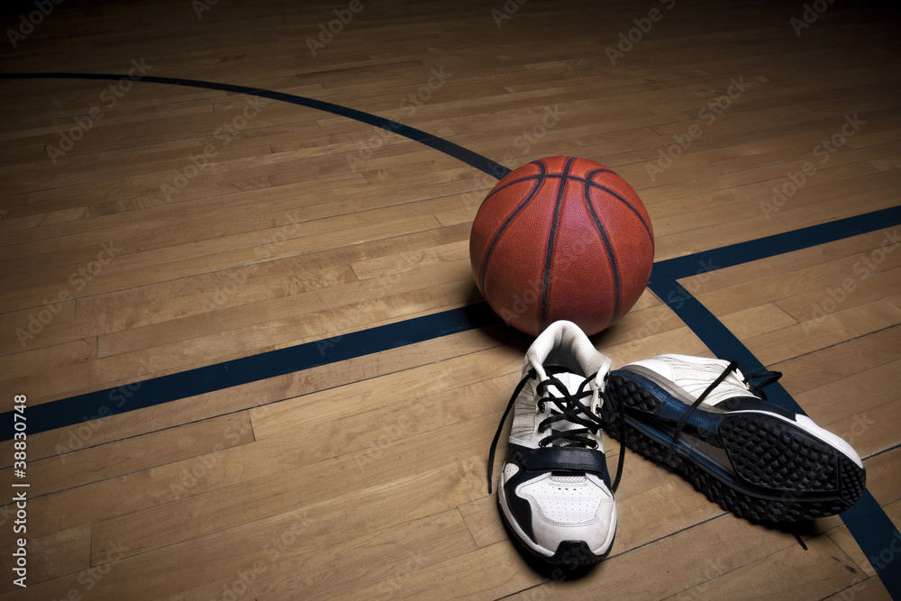 Fototapeta premium Basketball Court with ball and shoes