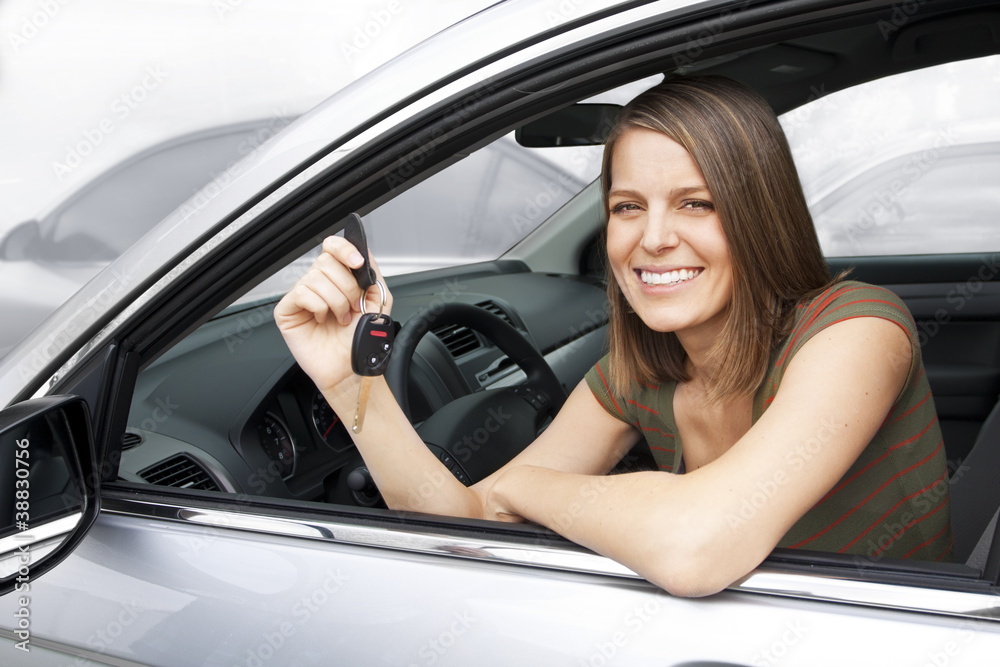 Happy Woman Renting or Buying a Car Happy Woman Renting or Buying a Car