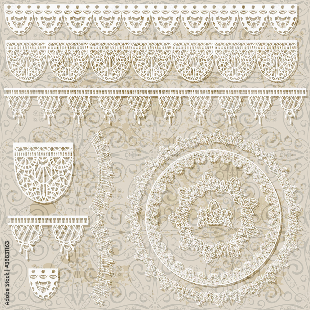 vector lacy scrapbook design patterns on seamless grungy backgro