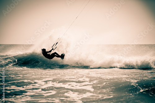 Kitesurfing in Andalusia, Spain.