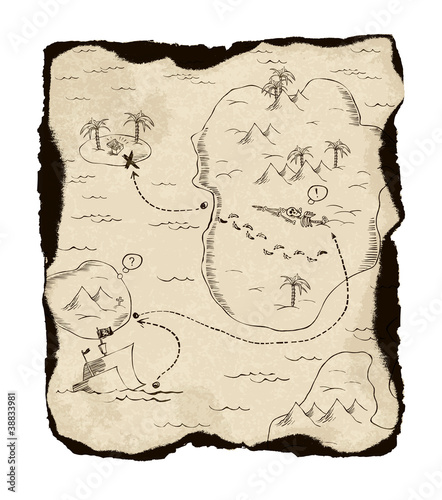 Old treasure map with burned edges.