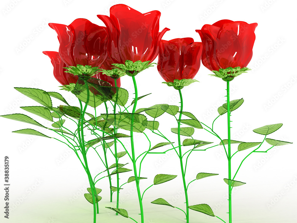 Naklejka premium The red glass roses on a white background №4
