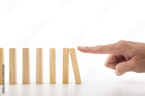 Obraz na plátně hand push down the wall concept
