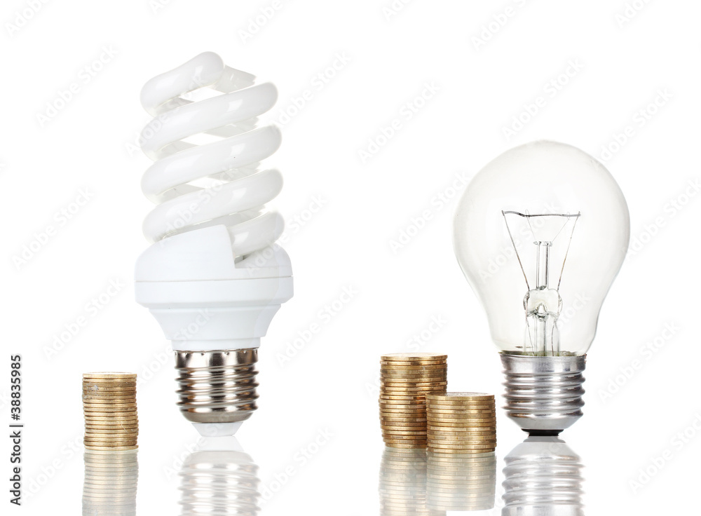 Comparison of ordinary light bulbs with energy saving lamp Comparison of ordinary light bulbs with energy saving lamp