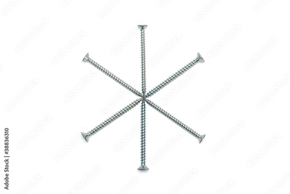 Six-pointed star made of screws isolated Six-pointed star made of screws isolated