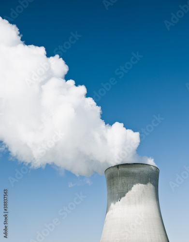 Nuclear Power Station With Steaming Tower