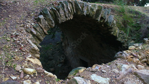 Stock Video Footage of an arched underground area at Bar'am ruins shot in Israel at 4k with Red. photo