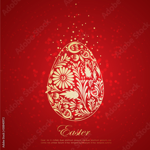 Floral golden easter egg. Vector