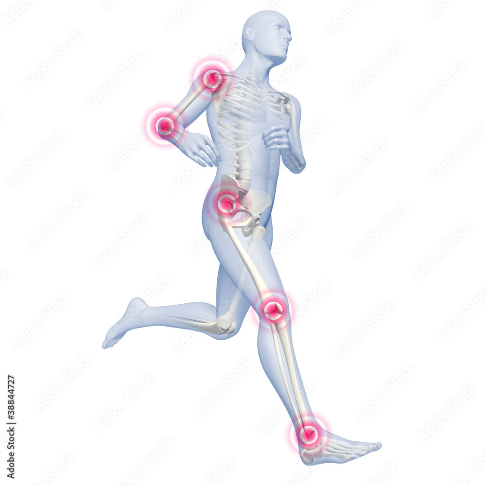 Laufender Mann Silhouette mit Gelenkschmerzen Laufender Mann Silhouette mit Gelenkschmerzen