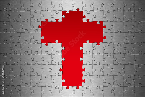 Puzzle Aluminium gebürstet Kreuz Hintergrund rot