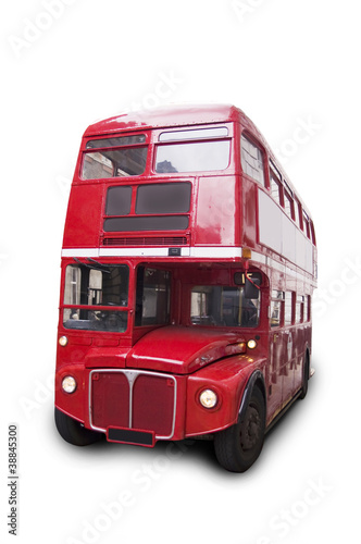 Bus rouge londonien, isolé fond blanc photo