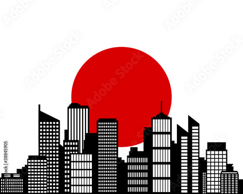 City und Fahne von Japan