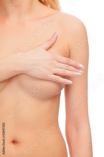 woman examining breast  isolated on white