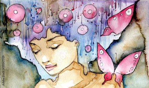 Obraz kolorowy poretret z motylami