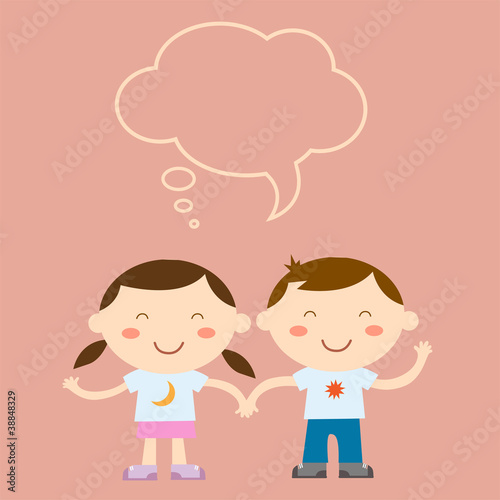 Vector of boy and girl on pink background