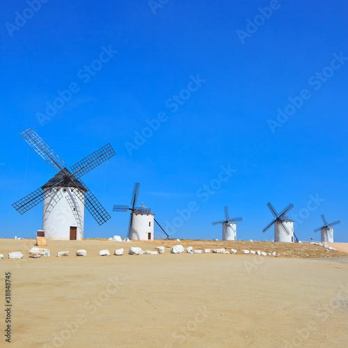 Five windmills. Castile La Mancha, Spain.