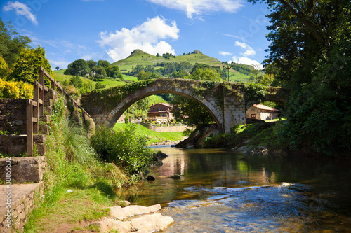 Old bridge over Miera river in Lierganes town. Cantabria