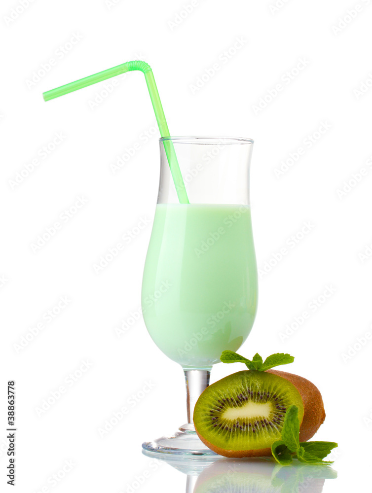 Milk shake with kiwi isolated on white