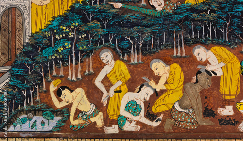 Ancient Buddhist temple mural depicts monastic life