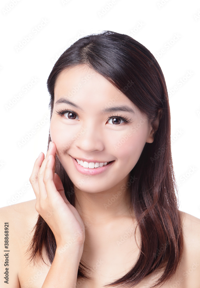 Portrait of beautiful girl touching her pretty face Portrait of beautiful girl touching her pretty face