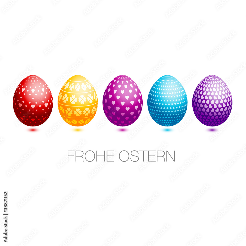 Osterkarte 5 Ostereier Herzen bunt Osterkarte 5 Ostereier Herzen bunt