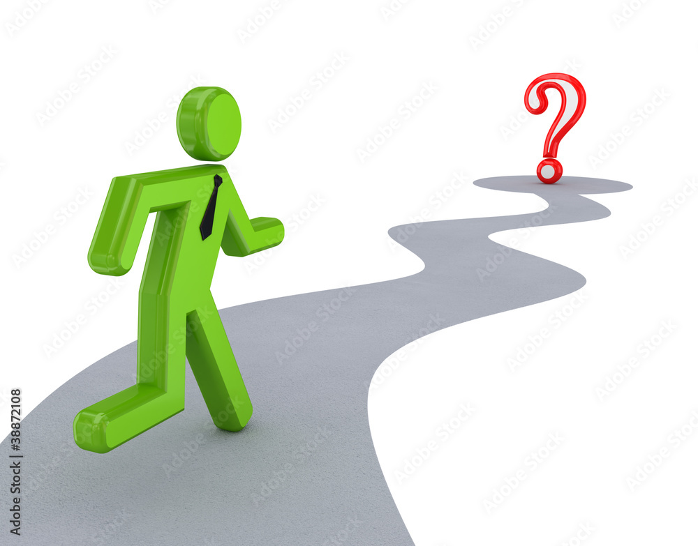 Running 3d small person and query mark. Running 3d small person and query mark.