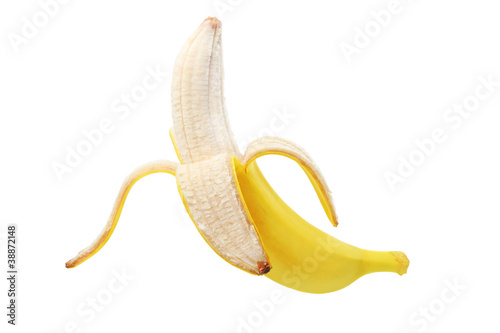 Open banana isolated on white background
