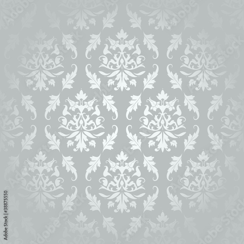 Seamless Damask Pattern Flowers & Leafs Silver