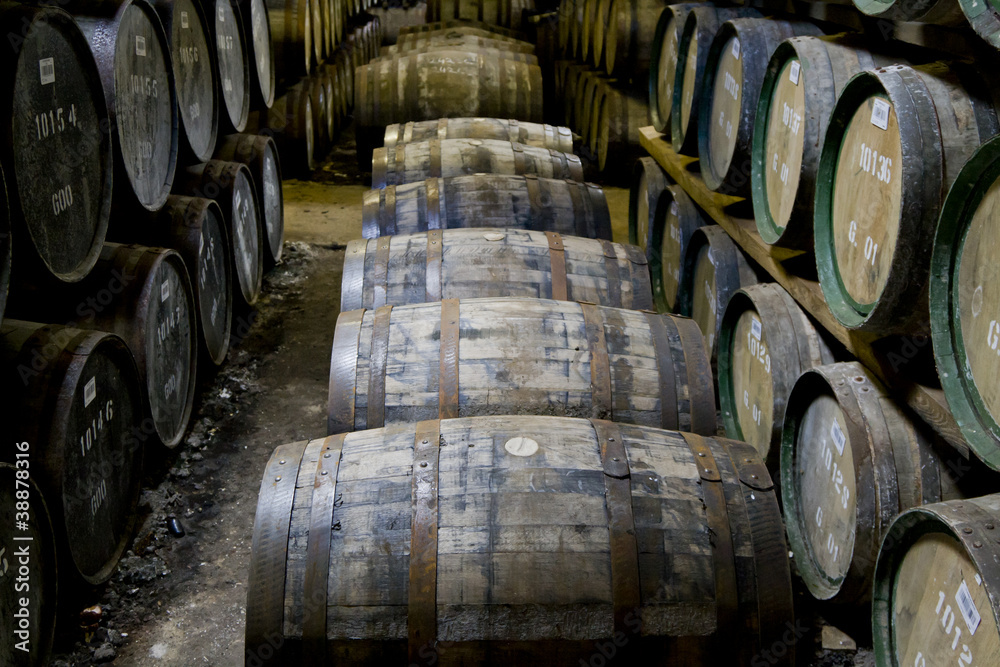 Whisky barrels in a distillery
