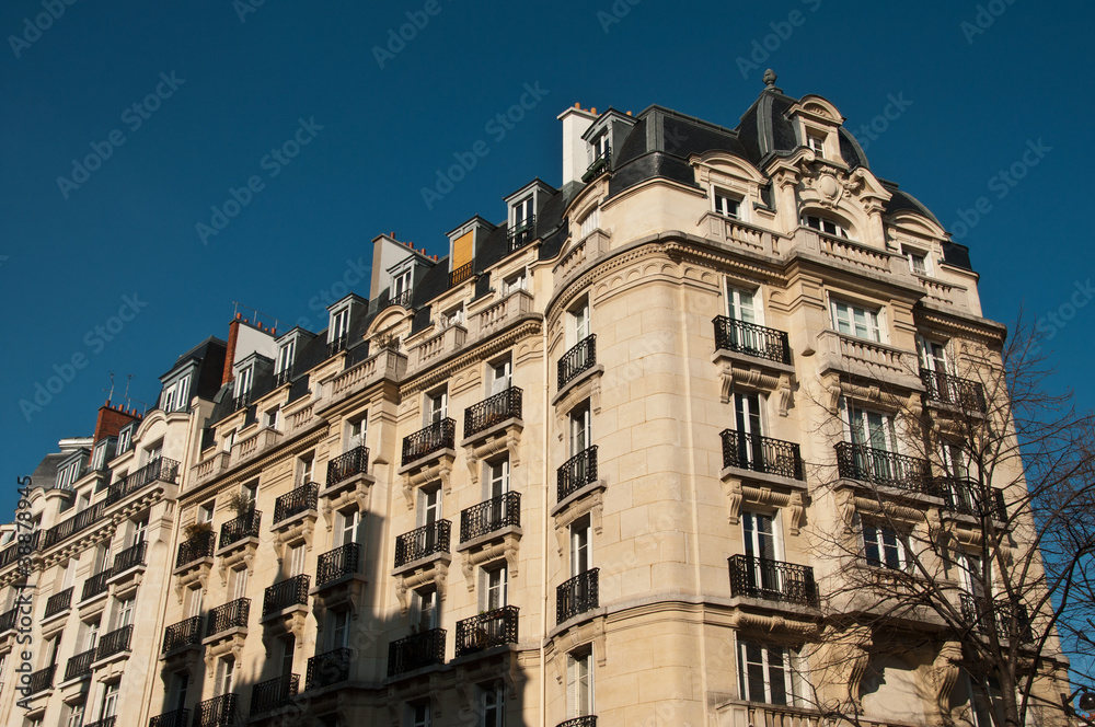 Fototapeta premium immeuble parisien en coin avec balcons