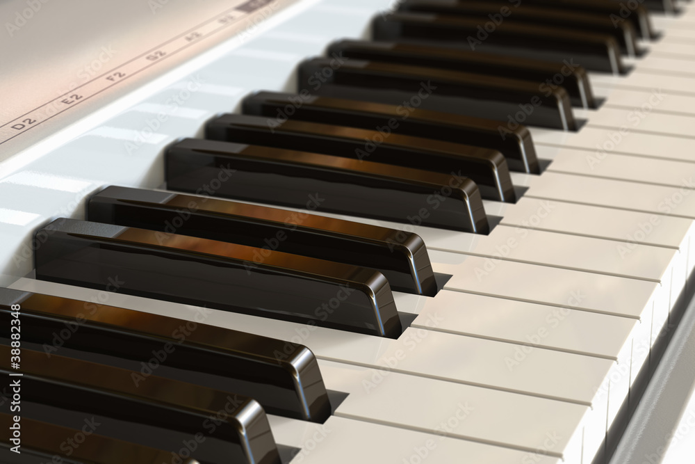 Piano keyboard with selective focus effect Piano keyboard with selective focus effect