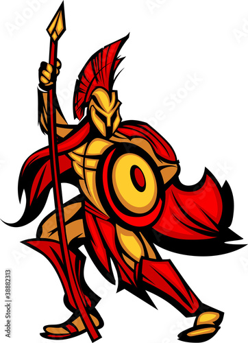 Spartan Trojan Mascot with Spear