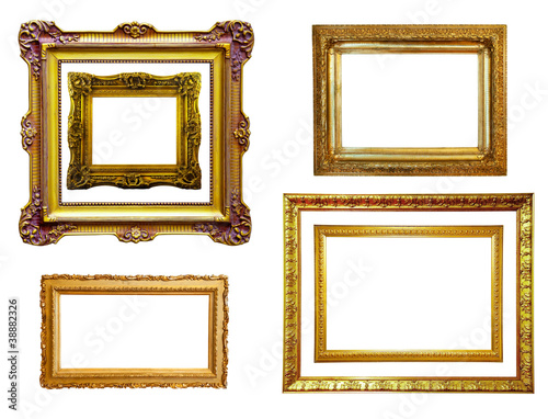 Set of gilded frames. Isolated over white background
