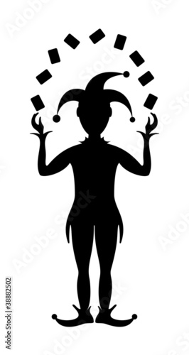 Silhouette of Joker playing with cards