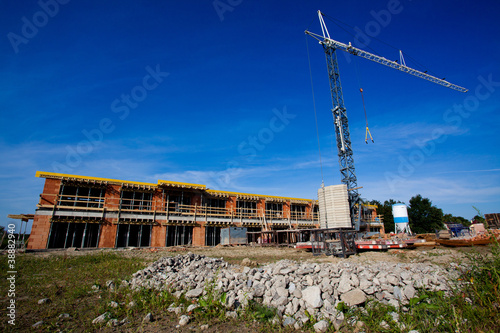 Construction of block of flats with a crane