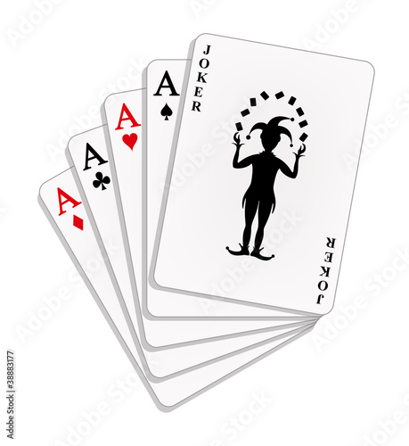 Playing cards - four aces and a joker