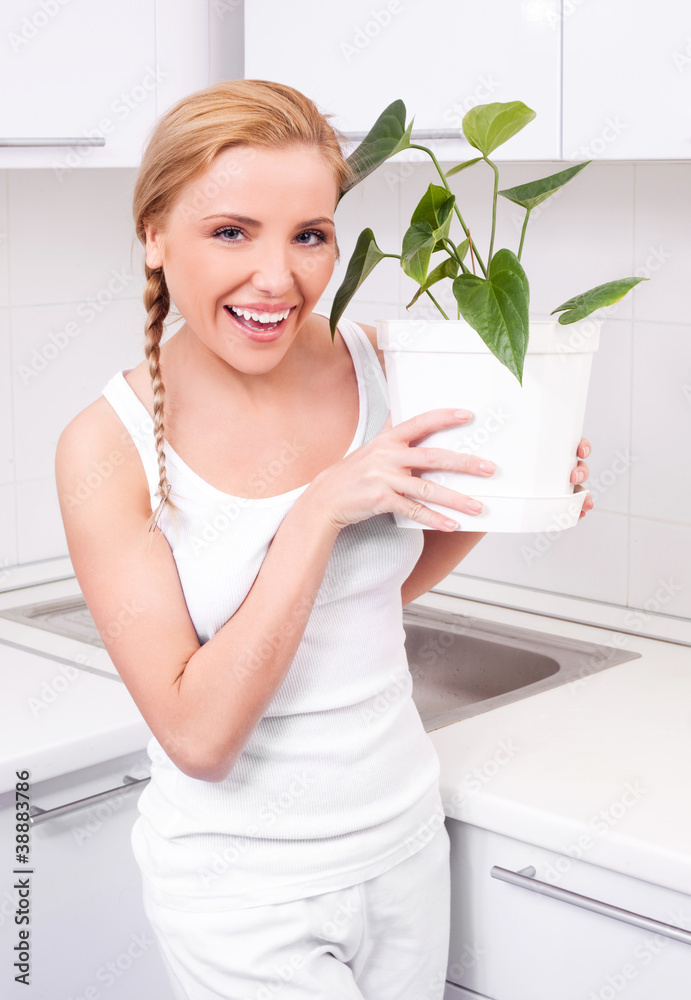 housewife with flowers