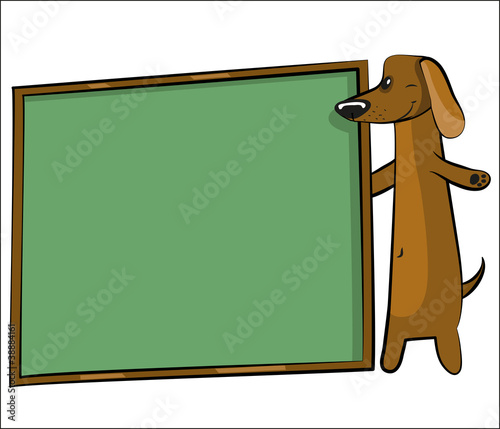 cartoon dog with banner for text