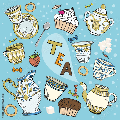 Cartoon Victorian tea set