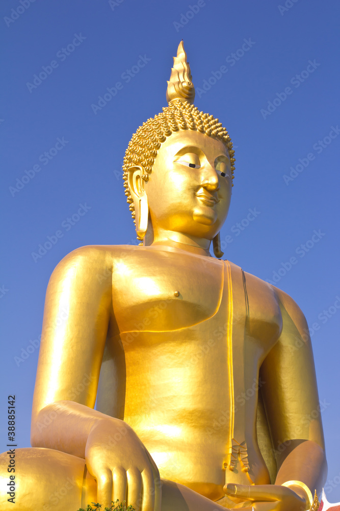 Big Buddha image on blue sky background
