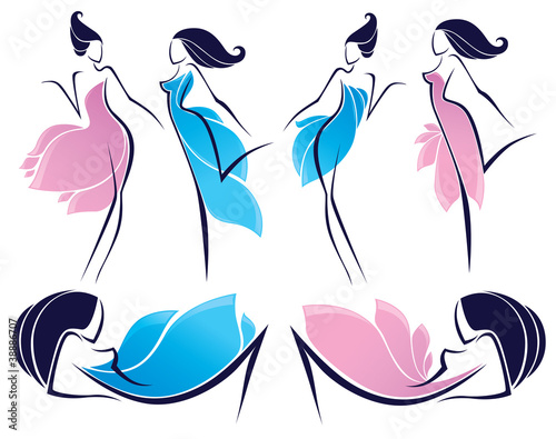 blue and pink vector collection of girls look like a flowers