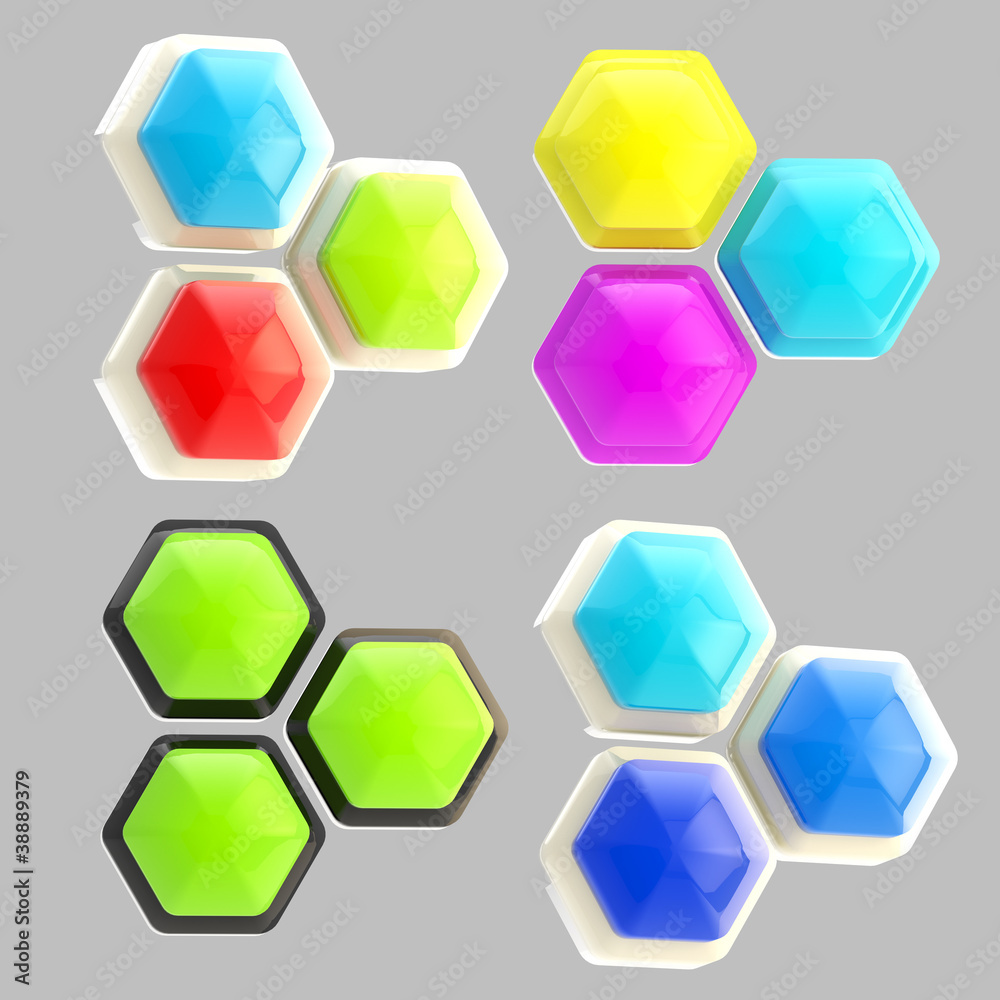 Set of four abstract emblems made of hexagons Set of four abstract emblems made of hexagons
