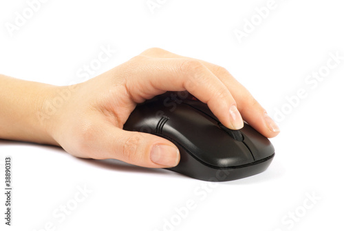 computer mouse with hand over white