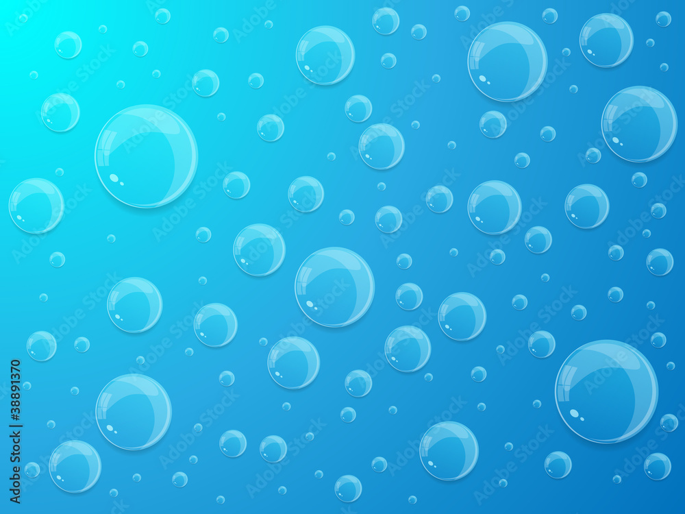 Water drops on blue background. Vector illustration.
