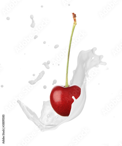 Fresh cherry in milk splash...