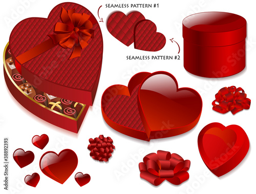 Deep Red Valentine's Gift Boxes, Bows and Patterns photo