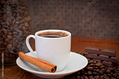 cup of coffee  cinnamon and chocolate