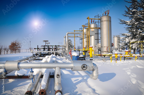 Oil and gas plants in winter