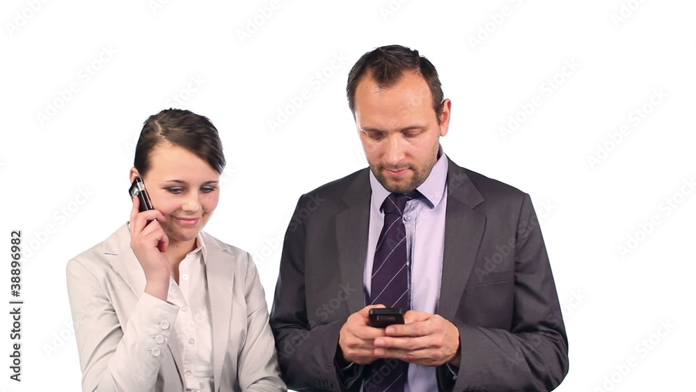 Businesspeople using cell phones, isolated on white Businesspeople using cell phones, isolated on white