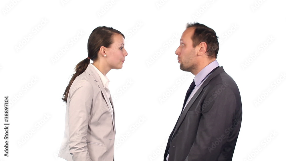 Businesswoman arguing with businessman, isolated on white Businesswoman arguing with businessman, isolated on white